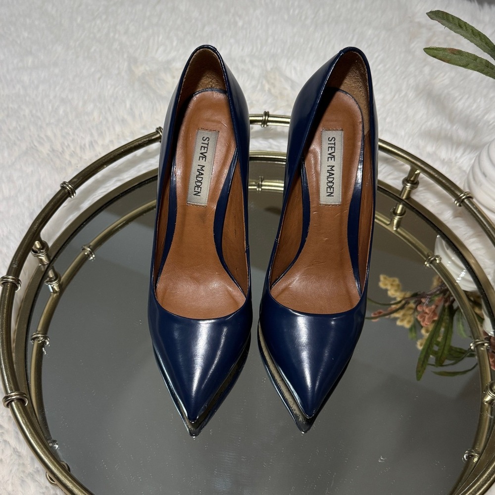 Steve Madden Navy Blue Leather Pointed Toe Stiletto Pumps Heels Size 7M